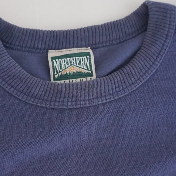 VTG Northern Elements Blue 100% Casual Soft Relaxed Cotton Crewneck Sweater L - Picture 9 of 10